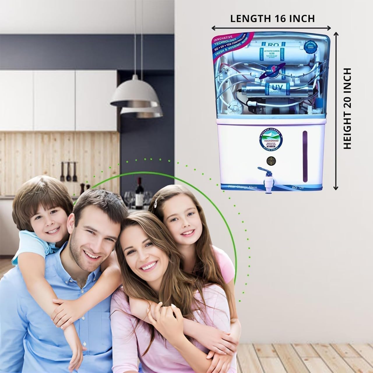 Aqua Grand RO + UV Water Purifier | 15 LPH | 12L Storage Tank | pH Enhancer