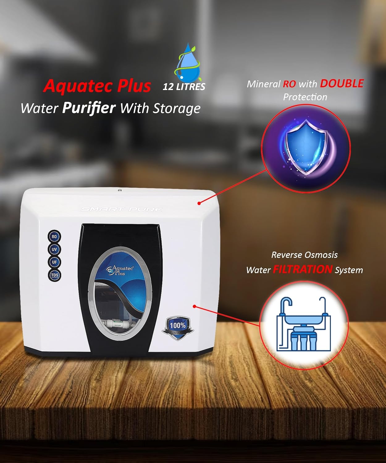 AquaStar Undersink RO + Copper Water Purifier | Hidden Installation for Modular Kitchens | Compact & Sleek Design