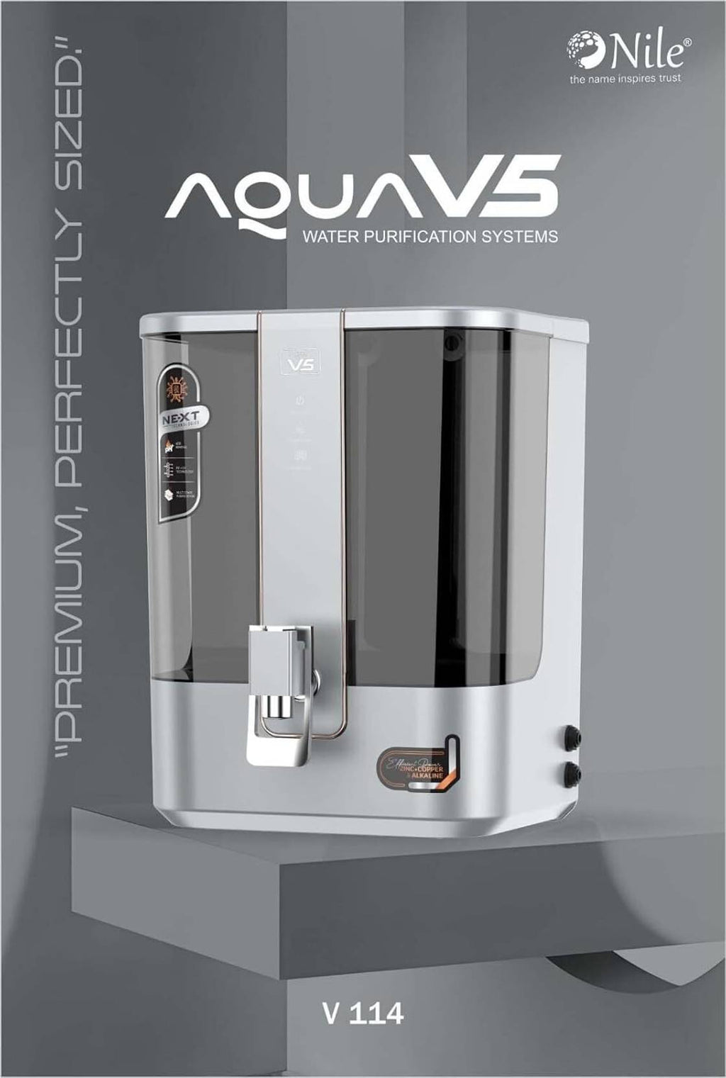 Aqua V5 RO + Copper Water Purifier – Stylish Design with Auto TDS & Advanced pH Balance