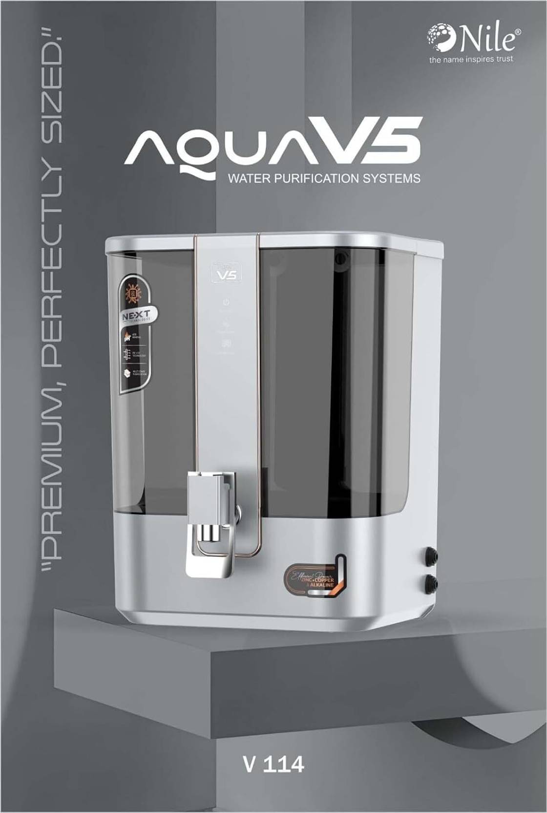 Aqua V5 RO + Copper Water Purifier – Stylish Design with Auto TDS & Advanced pH Balance